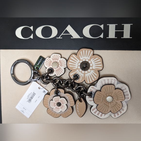 Coach Accessories - NWT Coach Beechwood Tea Ros Willow Mix Bag Charm Key Ring Gunmetal 17451